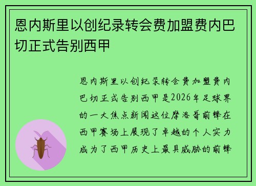 恩内斯里以创纪录转会费加盟费内巴切正式告别西甲